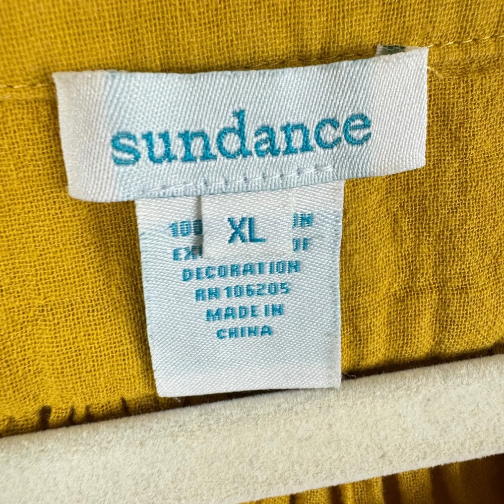Sundance Mustard Yellow Embroidered Cotton Gauze Button Up Top Oversized XL Boho - Picture 6 of 8